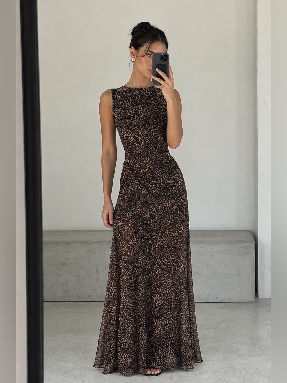 Ronny Kobo Y2K Leopard Print Sleeveless Maxi Dress Brown Black Size S